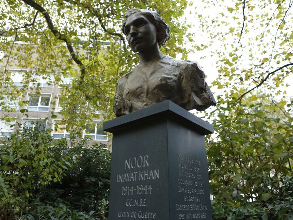 A statue of Noor Inayat Khan after being unveiled by Britain's Princess Anne