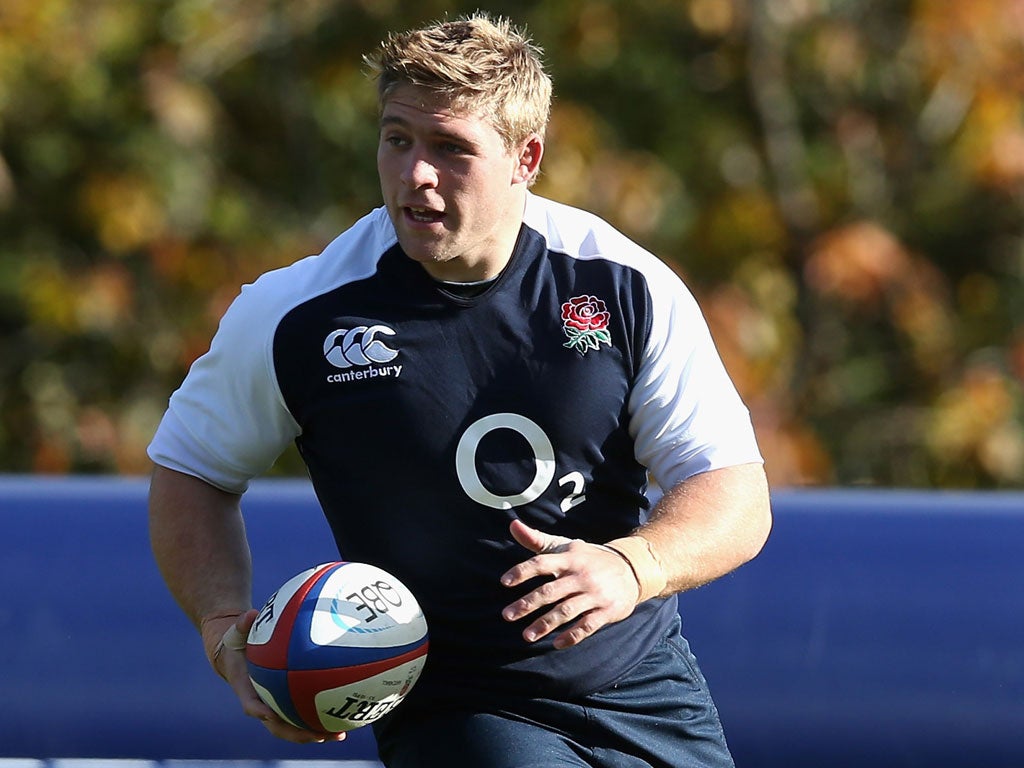 Tom Youngs trains with England at Pennyhill Park