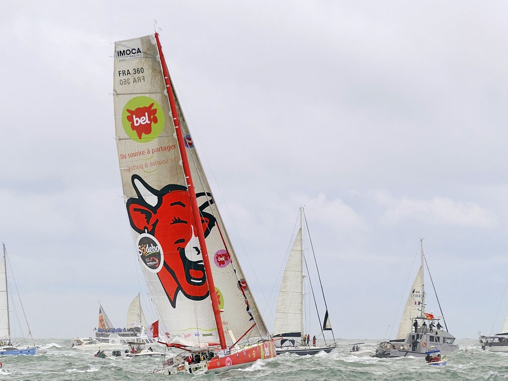 French skipper Kito de Pavant takes the start of the 7th edition of the round-the-world yacht race Vendee Globe