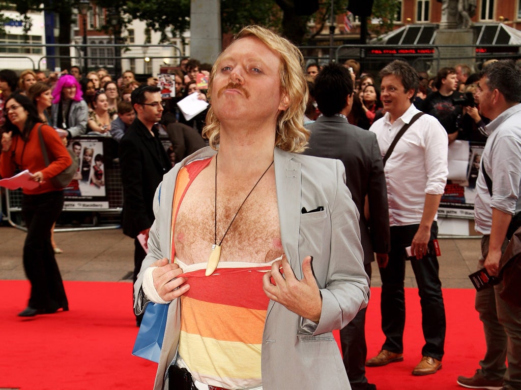 Keith Lemon, played by Leigh Francis, flaunts his hairy chest