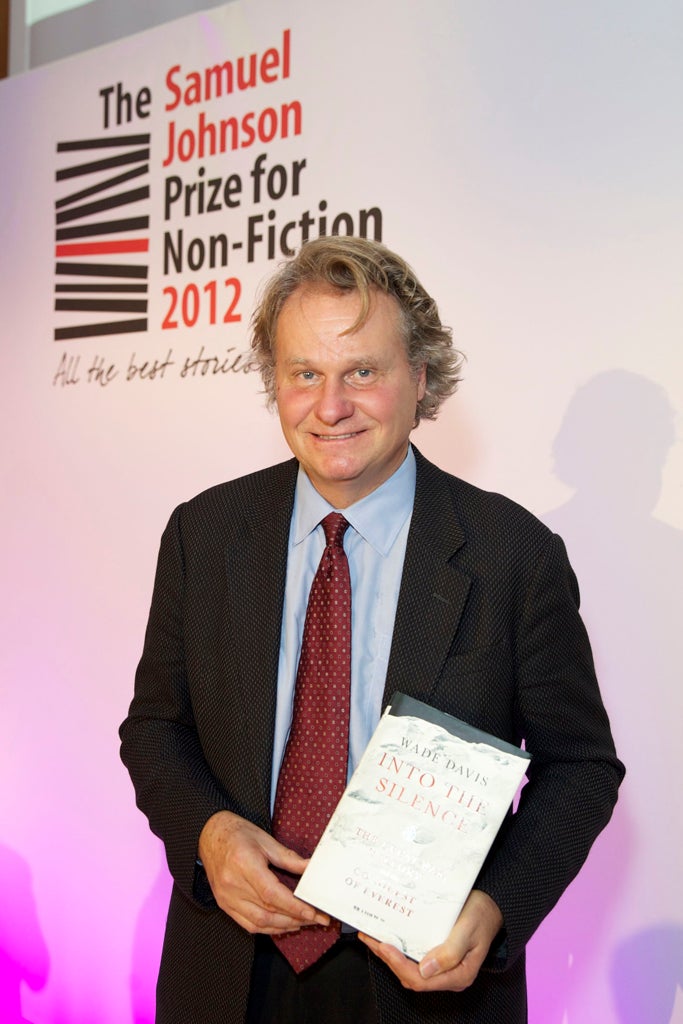 Canadian Wade Davis who picked up the £20,000 Samuel Johnson Prize for Non-Fiction at a ceremony in London tonight.