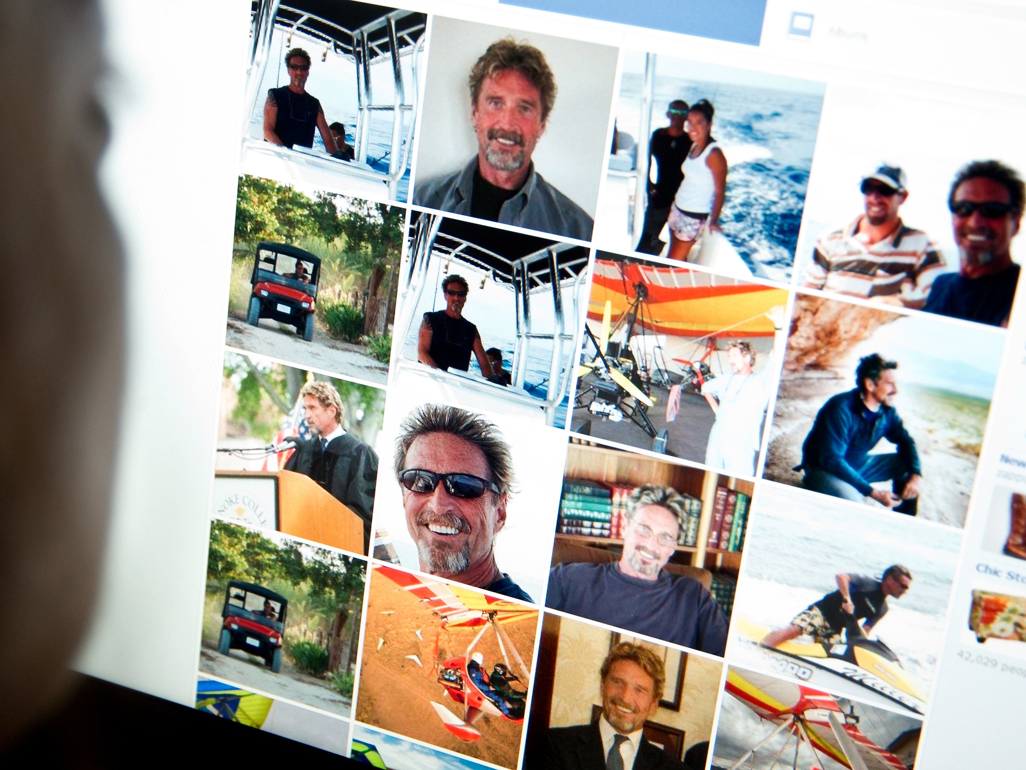 An internet users viewing a facebook page belonging to John McAfee