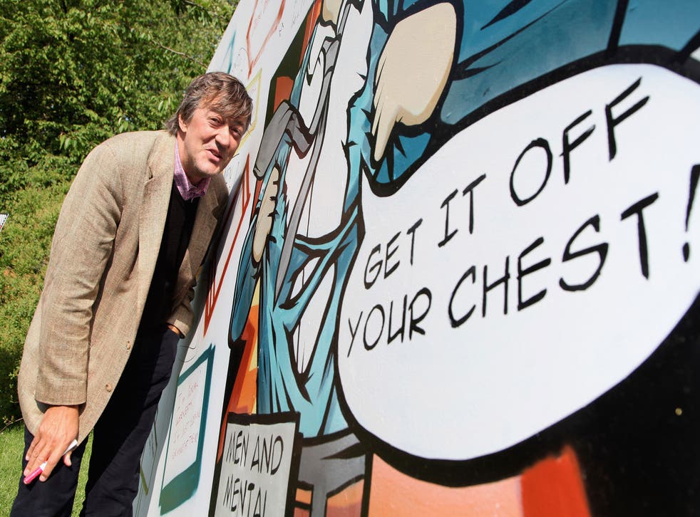 Stephen Fry attends a photocall to launch a new campaign 'Get It Off Your Chest' for mental health charity, Mind at Victoria Tower Gardens on May 11, 2009 in London, England.