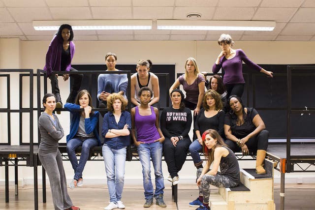 Unsex them now: Harriet Walter (top right) in rehearsals for the all-female 'Julius Caesar'