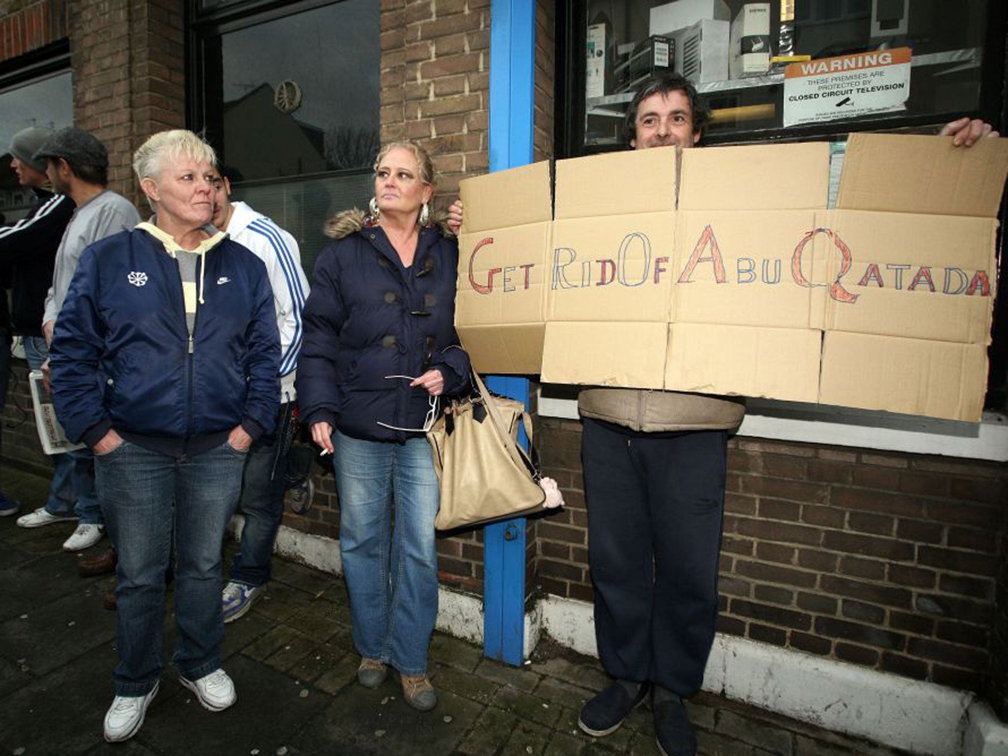 Protesters outside Abu Qatada’s home in Wembley after his release from prison this week