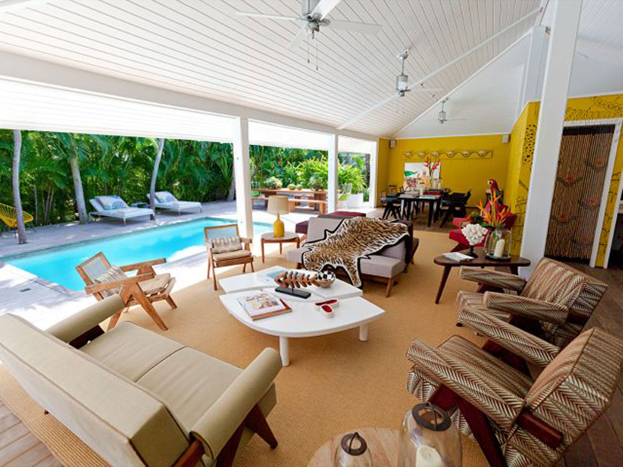 La Banane, St Barts</br>
In February, La Banane switched from being a boutique hotel to an exclusive villa. It now has nine secluded bungalows strewn amid its tropical grounds, with a gazebo, drinks bar and two palm-shaded pools. Originally founded by Jean-Marie Rivière – a leading figure of the Parisian cabaret world – it continues to exude creative French flair today, with vivid frescos by artist Cyprien Chabert and classic mid-century furniture by Pierre Jeanneret, cousin and lifelong collaborator of Le Corbusier. </br>
 La Banane, Baie de Lorient, St Barts (00 590 590 520 300; labanane.com). Weekly rental from US$25,000 (£15,600). Sleeps 18.