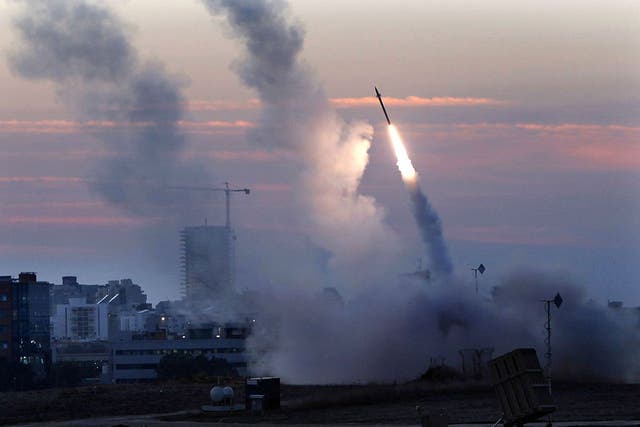 The Iron Dome defence system fires to intercept incoming missiles from Gaza in the port town of Ashdod in Israel