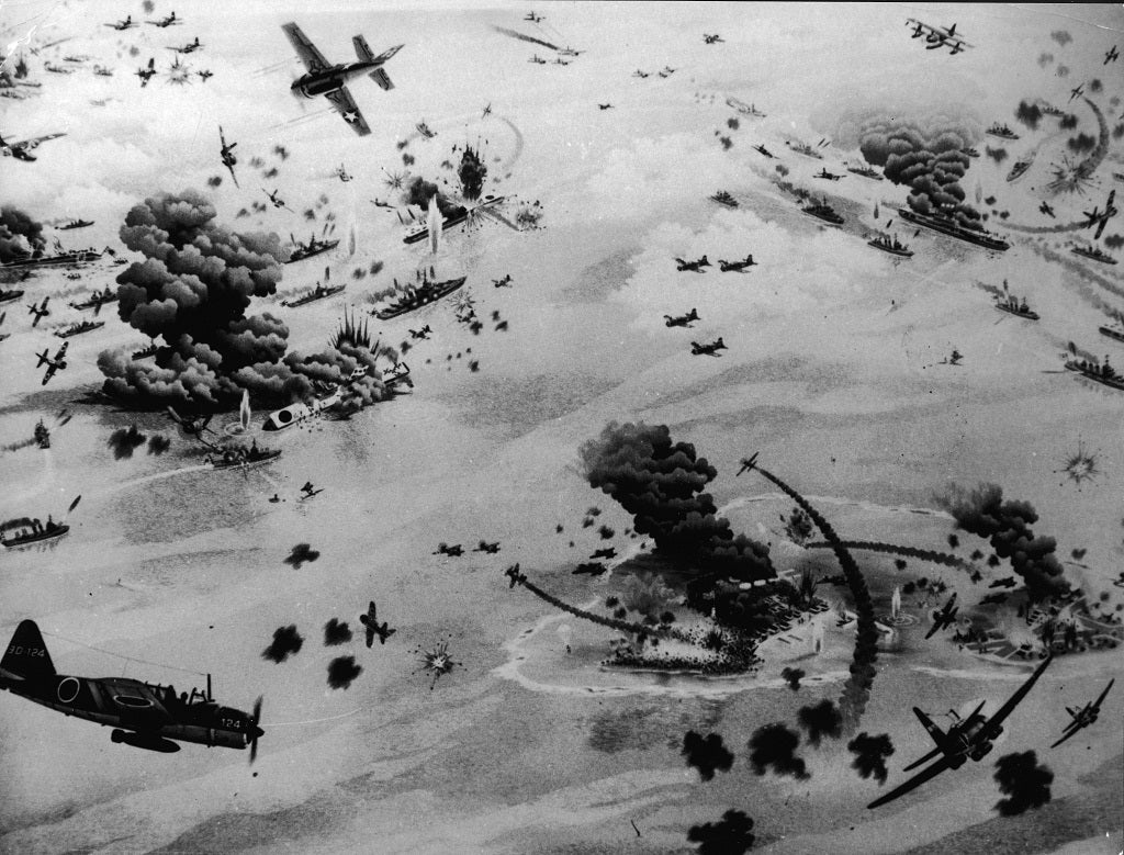 An artist's impression of the Battle of Midway, during World War II, June 1942.