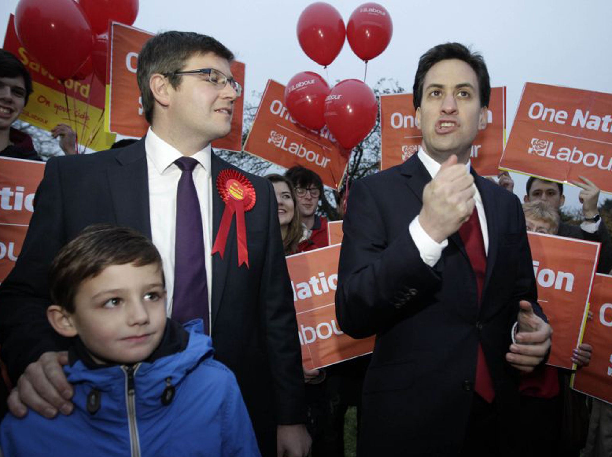 Ed Miliband with Labour’s victorious MP Andy Sawford