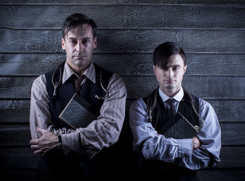 Jon Hamm (left) and Daniel Radcliffe (right), in A Young Doctor's Notebook