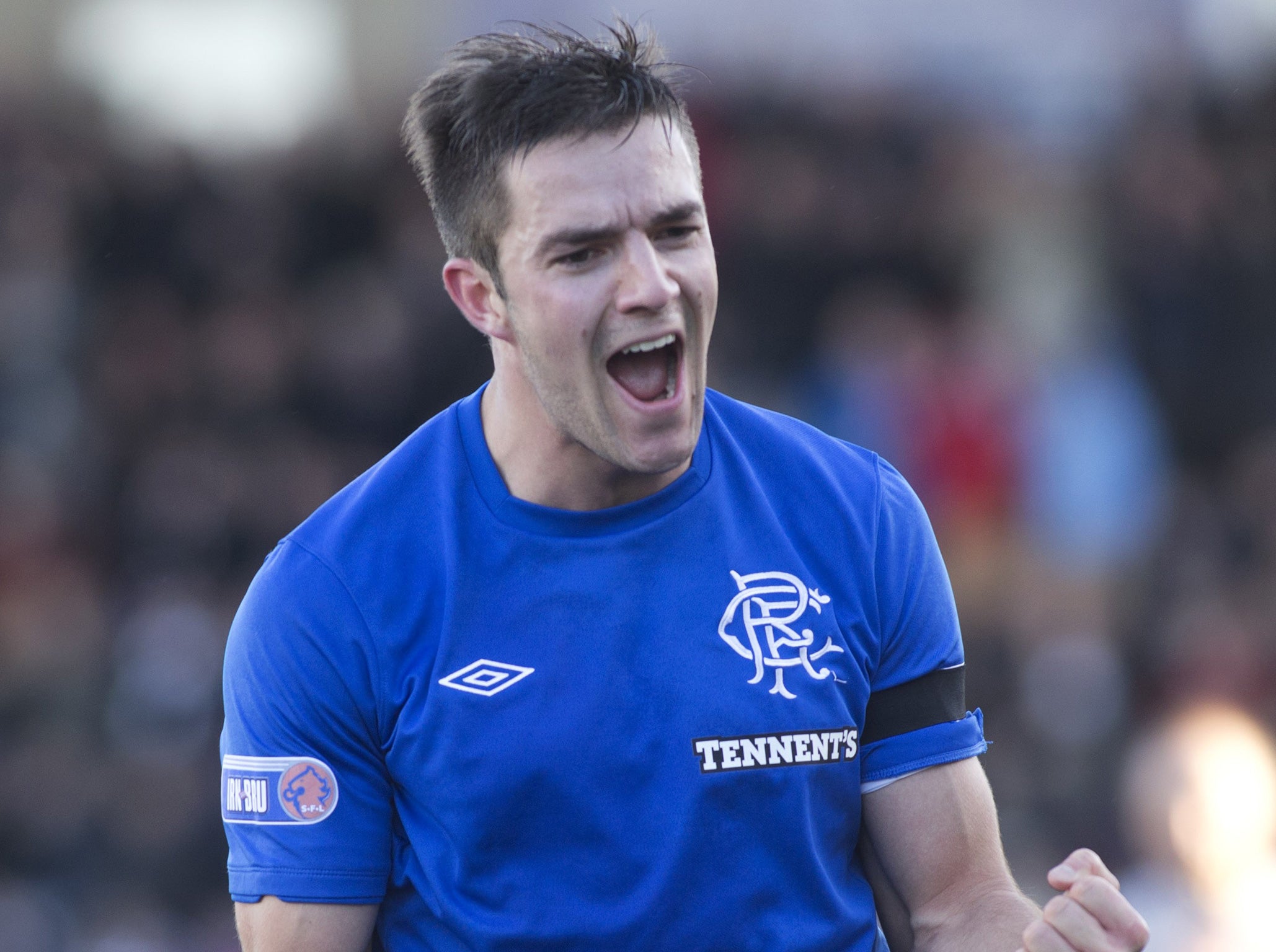 Little voice: Andy Little roars with delight after scoring Rangers’ second