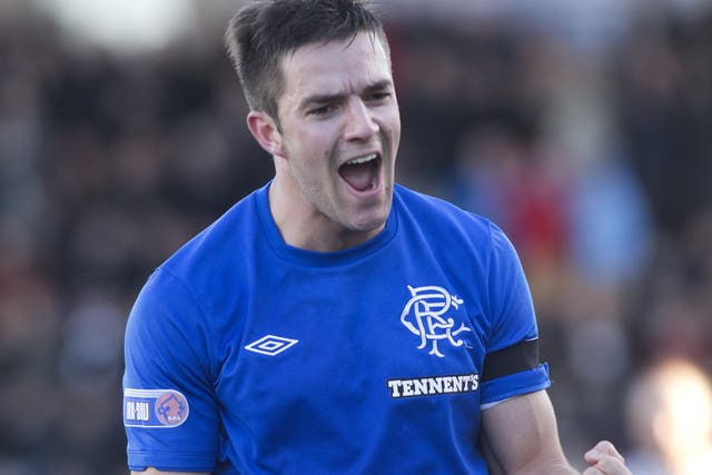 Little voice: Andy Little roars with delight after scoring Rangers’ second