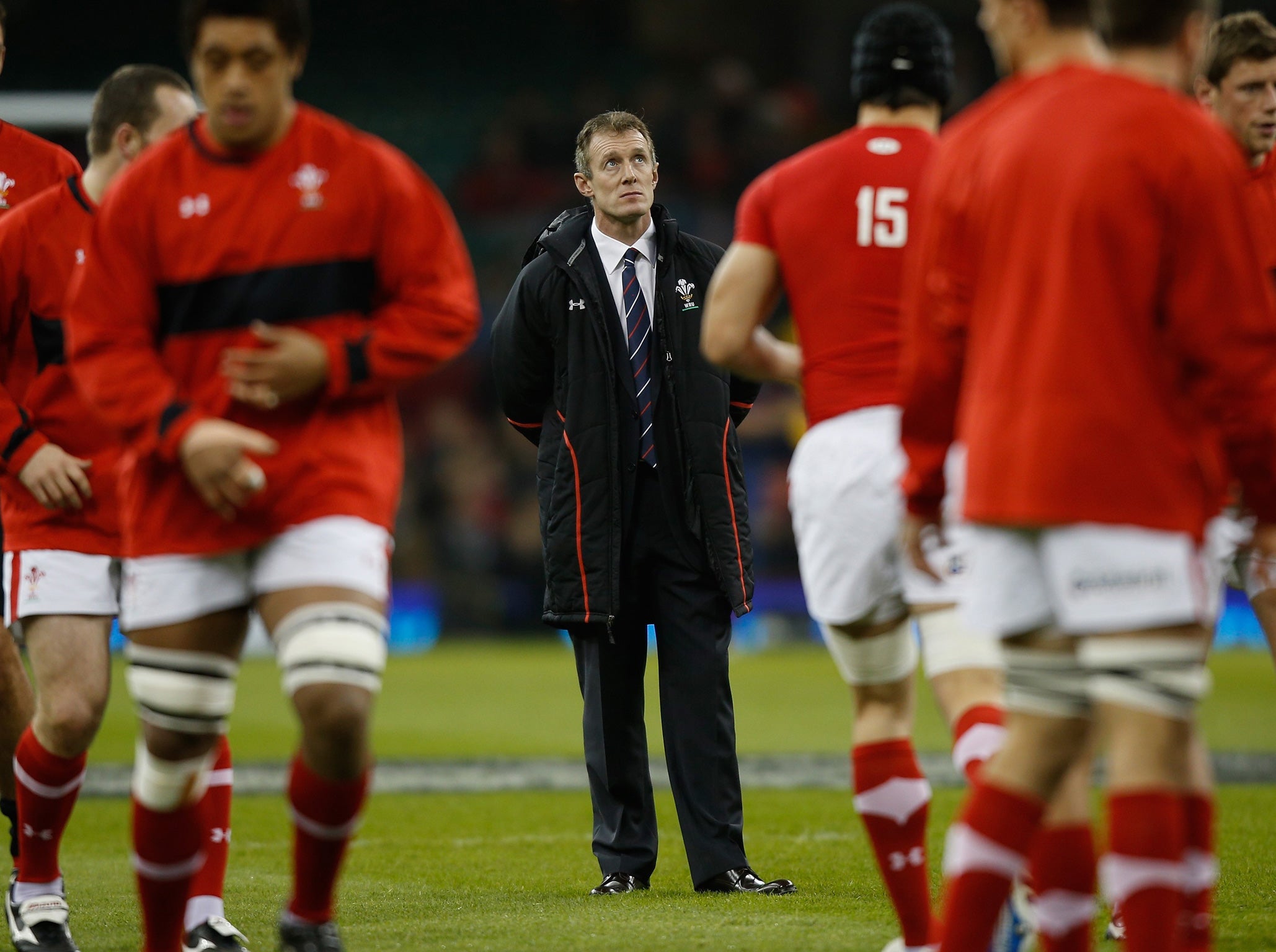 Heavens above: interim coach Rob Howley appears to offer up a prayer as Wales prepare for the All Blacks