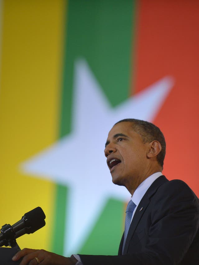 US President Barack Obama speaks at the University of Yangon in Yangon on November 19, 2012. Huge crowds greeted Barack Obama in Myanmar on the first visit by a serving US president to the former pariah state to encourage a string of startling political r