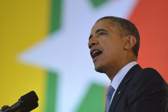US President Barack Obama speaks at the University of Yangon in Yangon on November 19, 2012. Huge crowds greeted Barack Obama in Myanmar on the first visit by a serving US president to the former pariah state to encourage a string of startling political r