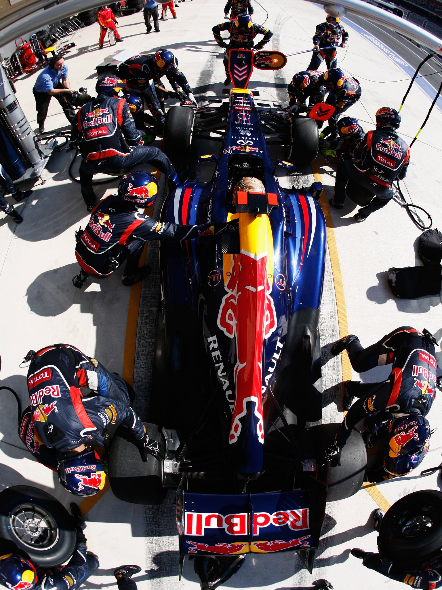 Sebastian Vettel pictured during a pit stop at the US Grand Prix