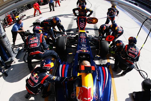 Sebastian Vettel pictured during a pit stop at the US Grand Prix