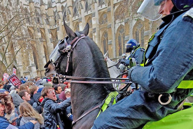 Mounted police during student protests in London