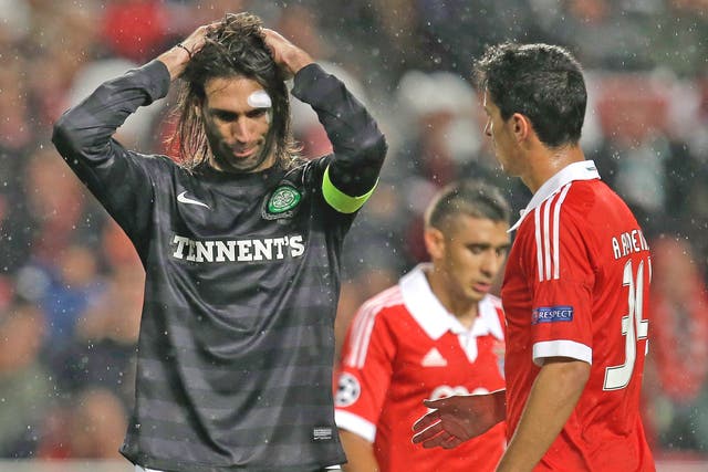 Georgios Samaras looks dejected after Celtic’s defeat