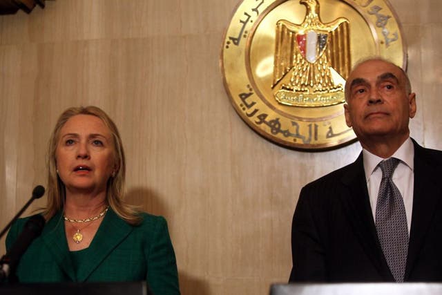 Hillary Clinton and Egyptian Foreign Minister Mohamed Kamel Amr announced the ceasefire