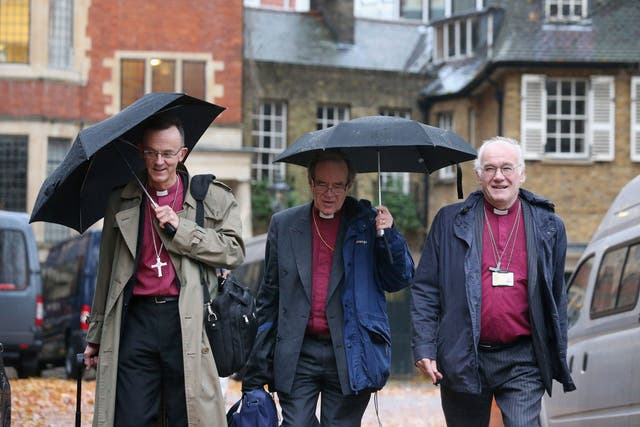 Bishops arrive at Church House to attend the final day of the General Synod on November 21, 2012 in London, England. The Church of England's governing body, known as the General Synod, voted to prevent women from becoming bishops.