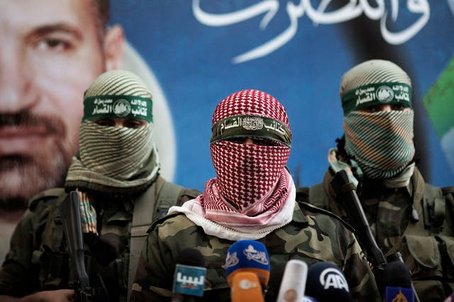 Members of the Ezzedine al-Qassam Brigades, the armed wing of Hamas