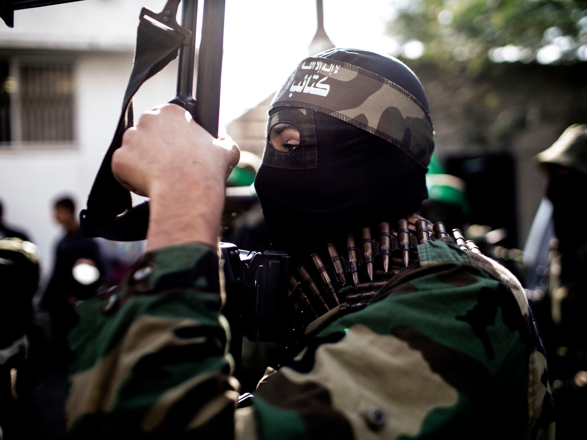Palestinian militants of Hamas' armed wing, the Ezzedine al-Qassam Brigades