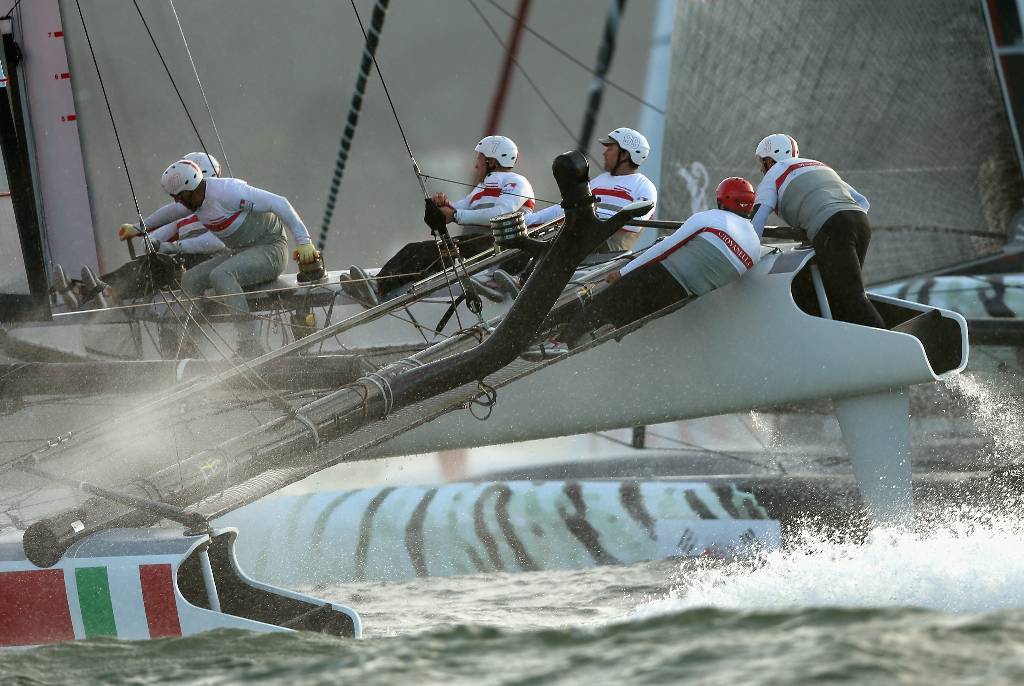 Team Luna Rossa Swordfish competes in a fleet race during the America's Cup World Series