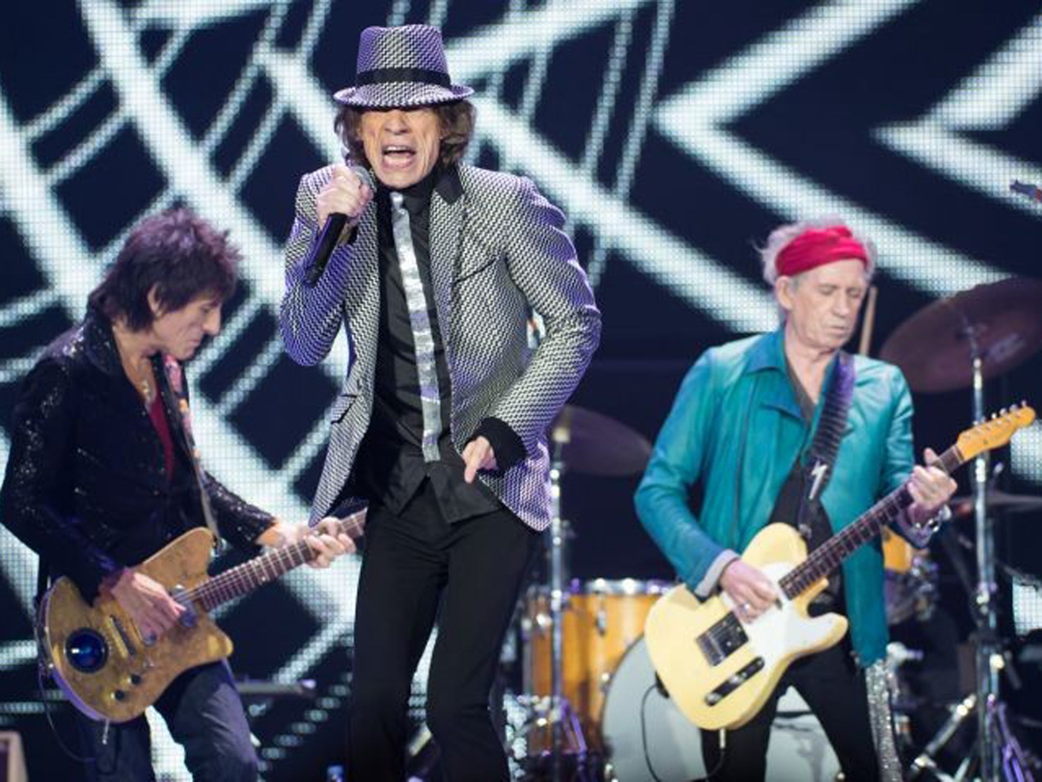 Ronnie Wood, Mick Jagger and Keith Richards performed a welcome selection of classic hits at the 02
Arena last night as part of their 50th-anniversary celebrations