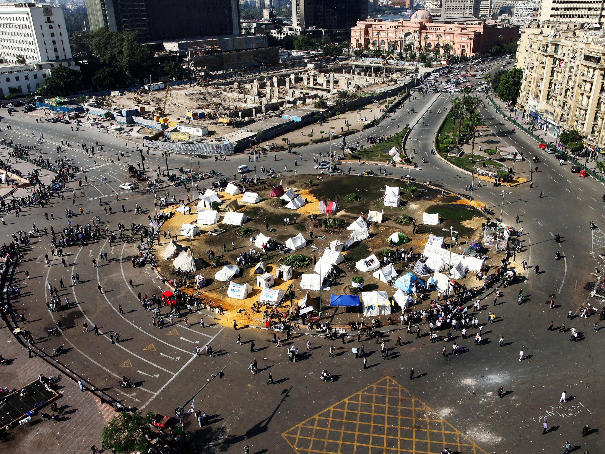 Egyptian opposition gather in sit-in tents at the landmark Tahrir square in Cairo