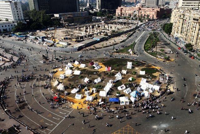Egyptian opposition gather in sit-in tents at the landmark Tahrir square in Cairo 