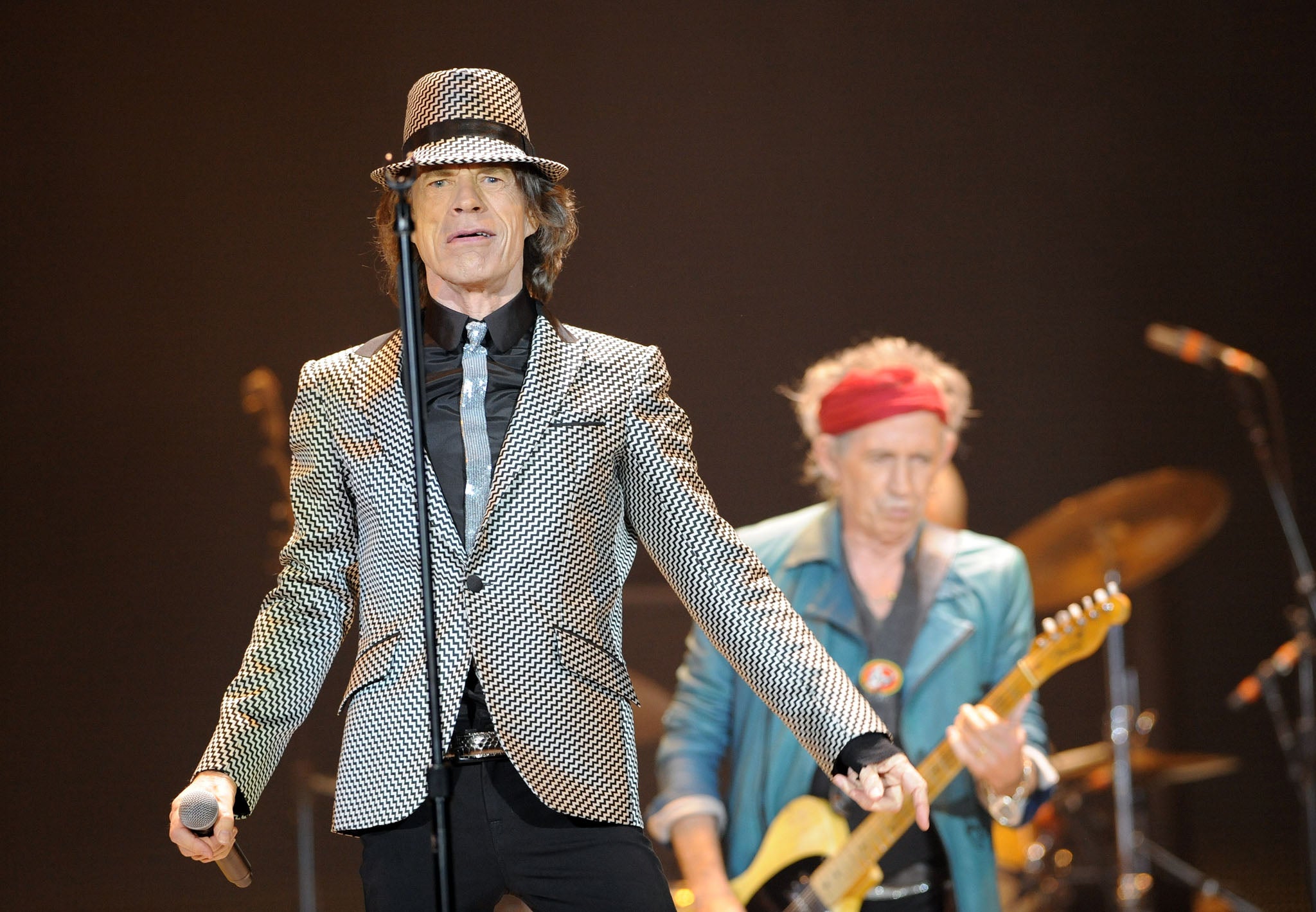 Mick Jagger and Keith Richards at the Rolling Stones in concert, O2, London, Britain