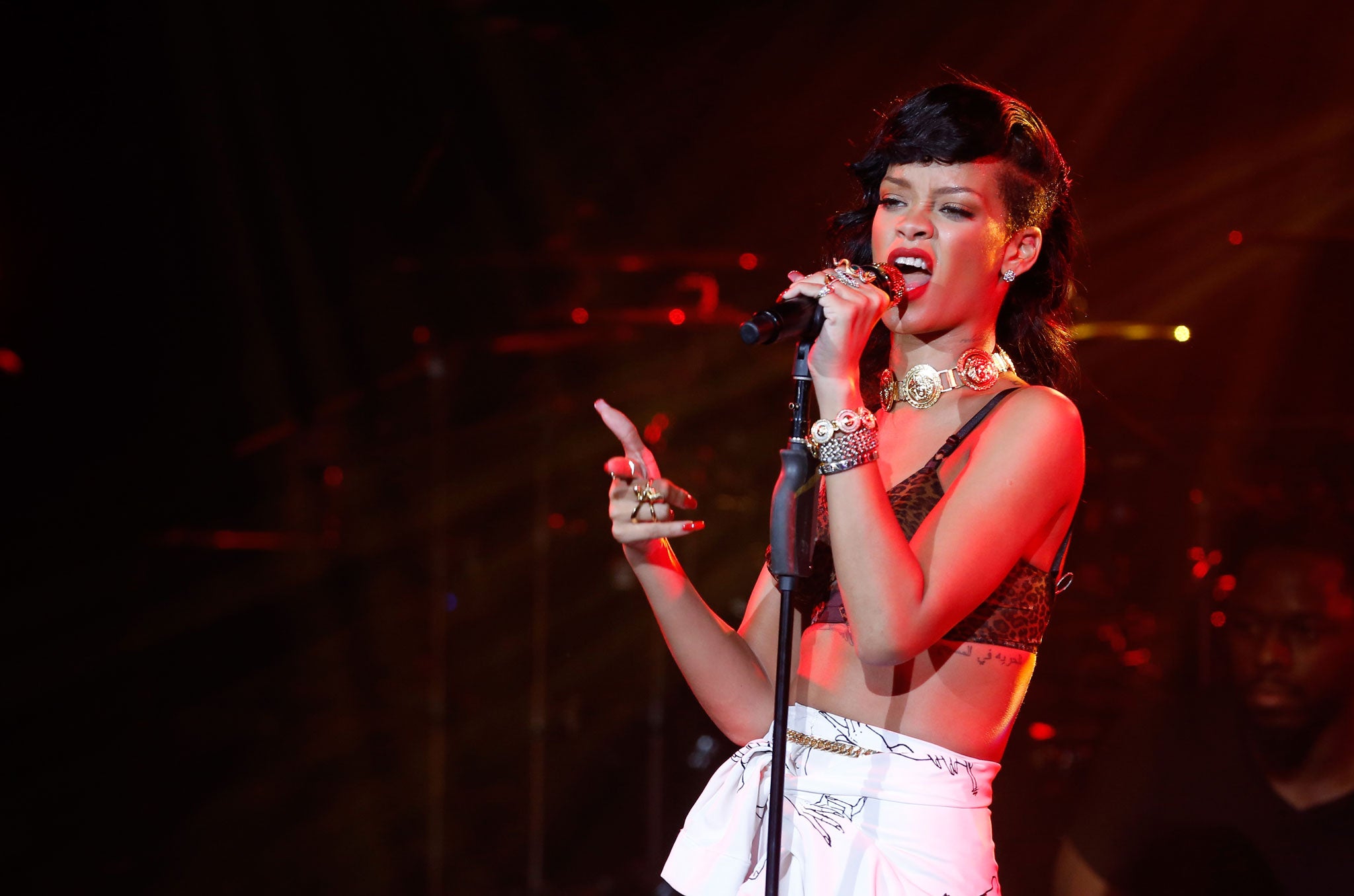 Singer Rihanna performs live on stage as part of her 777 tour at The Forum on November 19, 2012 in London, England.