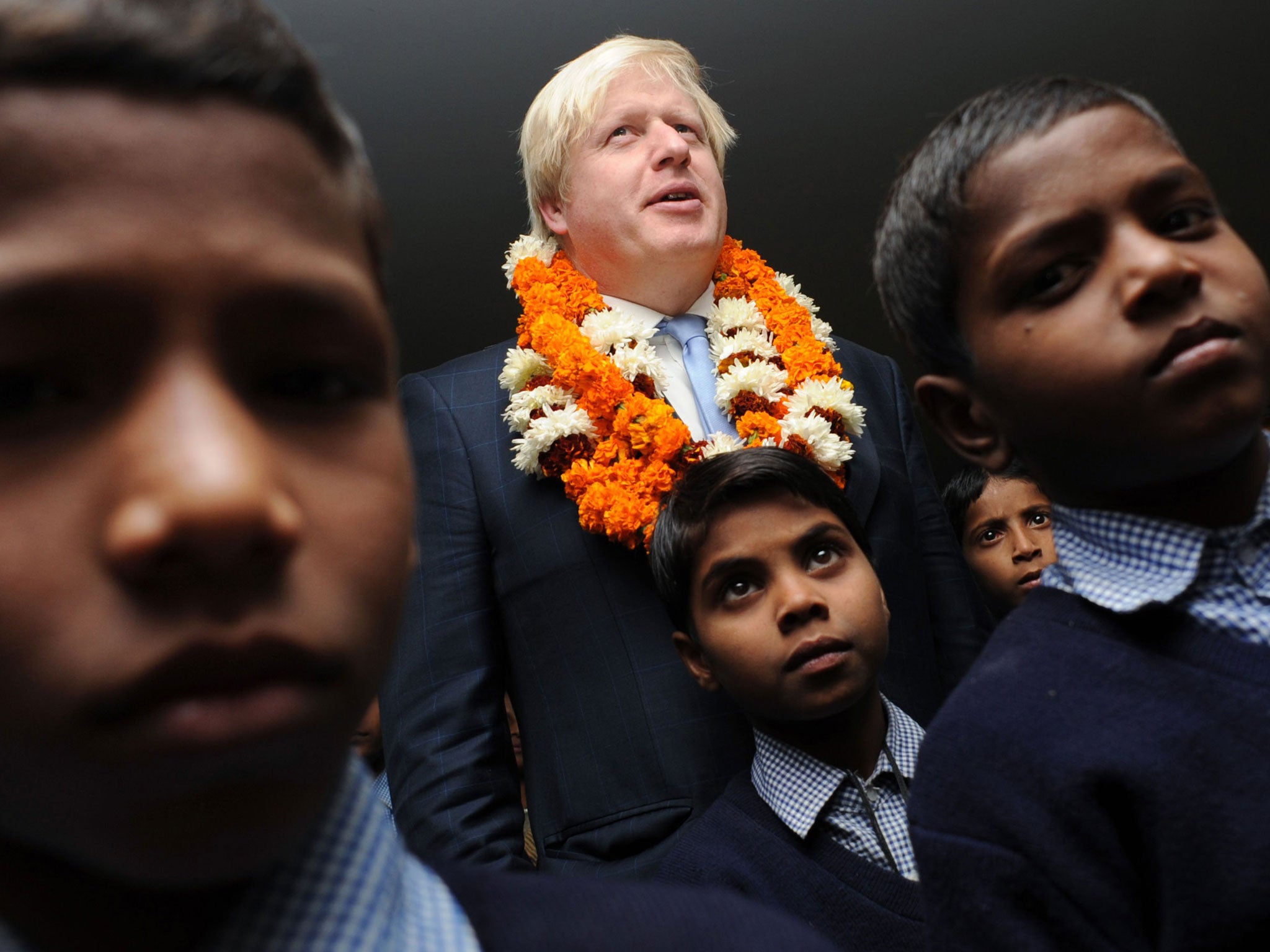 Boris Johnson meets students and pupils during a visit to Amity University