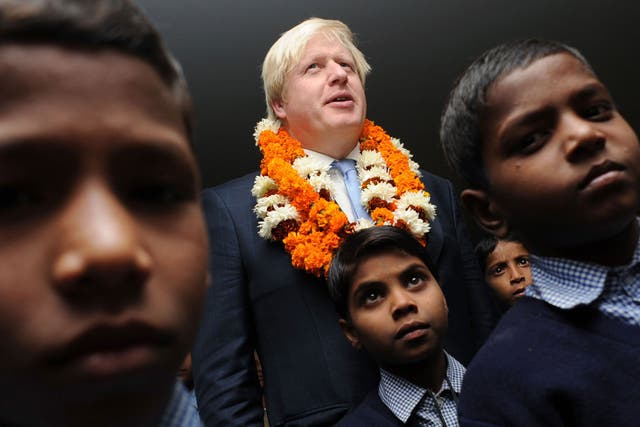 Boris Johnson meets students and pupils during a visit to Amity University