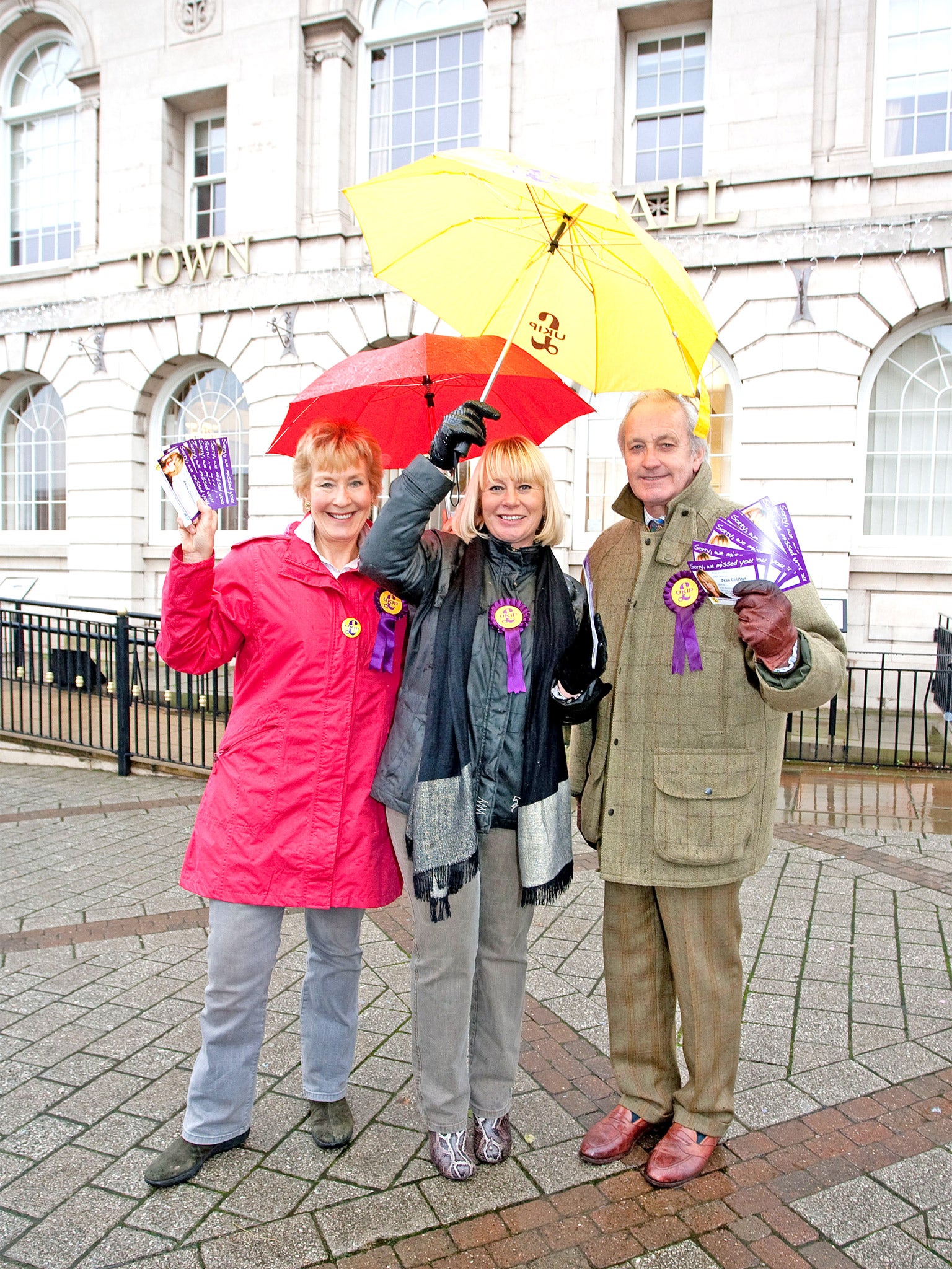 Neil and Christine Hamilton with Ukip candidate Jane Collins in Rotherham