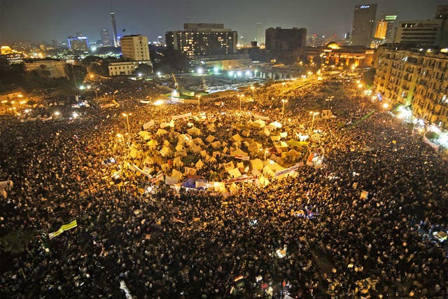 Tahrir Square was flooded with people protesting against the decree