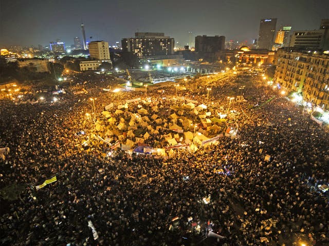 Tahrir Square was flooded with people protesting against the decree