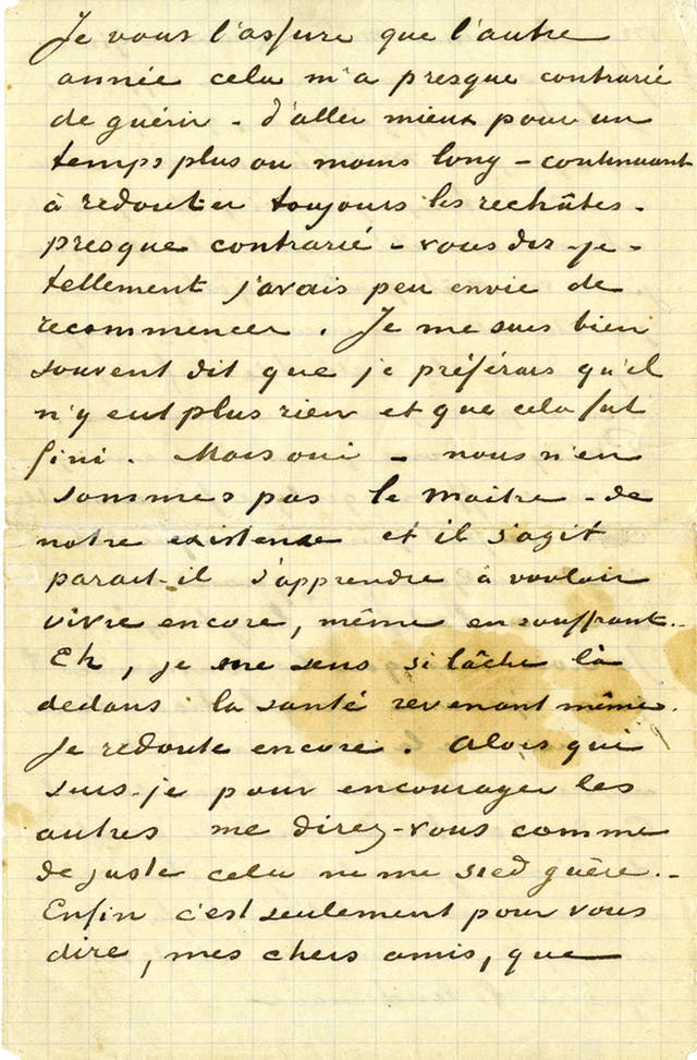 1890 letter from artist Vincent Van Gogh to Joseph and Marie Ginoux. The letter, handwritten in French, is estimated to bring $200,000 to $300,000 when offered at auction by Profiles in History on Dec. 18