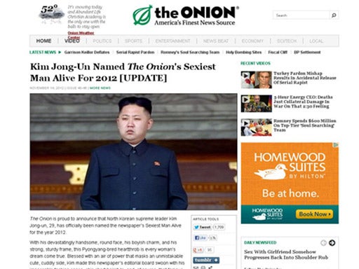 The spoof 'sexiest man alive' story as it appears on 'The Onion' website