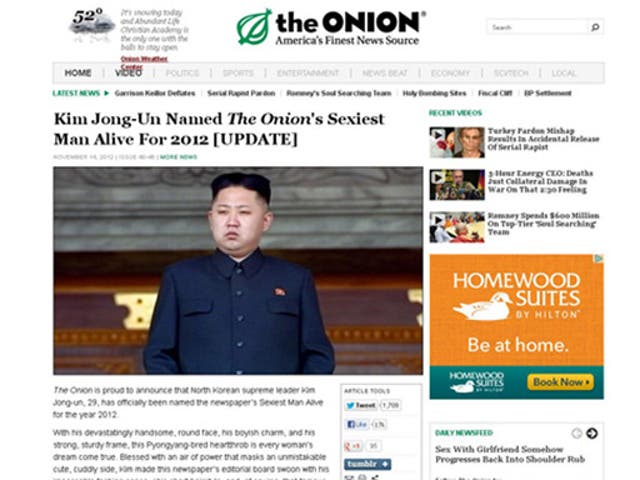 The spoof 'sexiest man alive'  story as it appears on 'The Onion' website