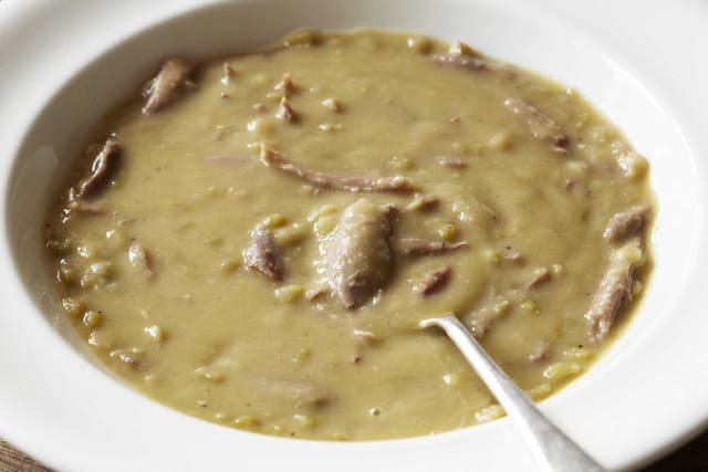 Duck and green split pea soup