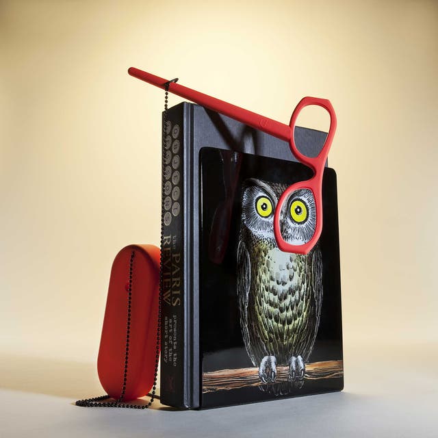 'Civetti' book ends by Fornasetti, £300, Liberty; 'Object Lessons: The Paris Review Presents the Art of the Short Story', £20, Random House; reading glasses by Pedlars, £25.50, Selfridges