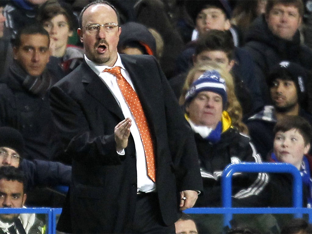 Rafa Benitez watches his Chelsea side struggle to break through
