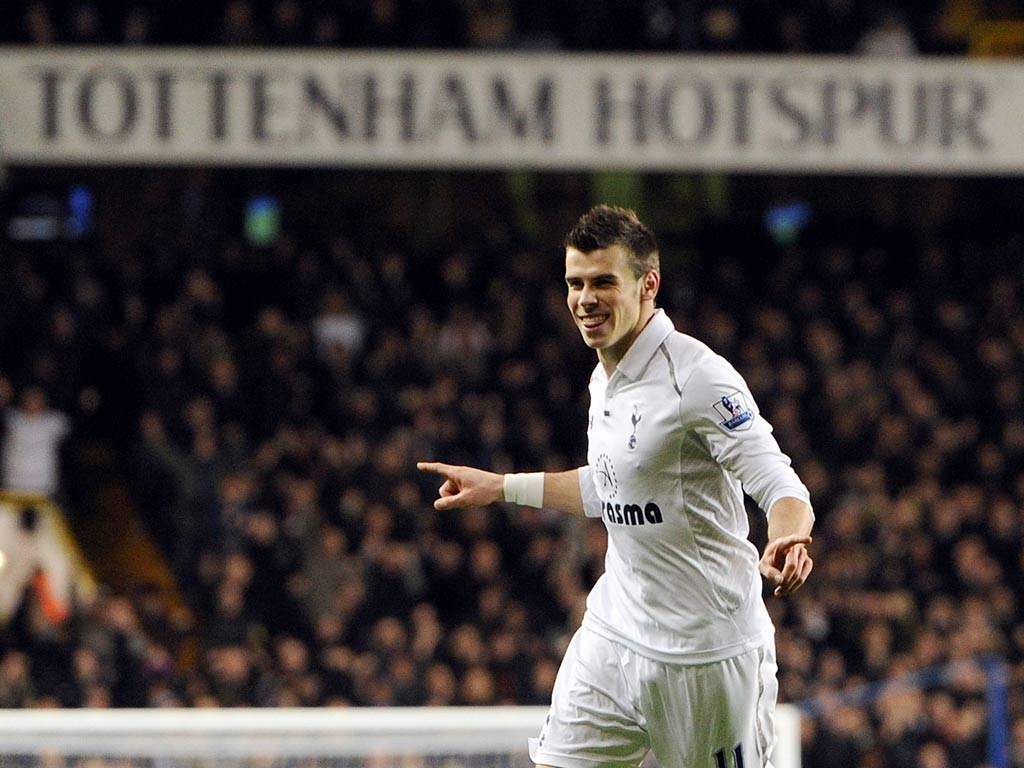Gareth Bale celebrates his goal against Liverpool