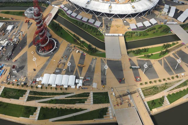 An aerial view of The London Olympic Stadium and Park on June 14