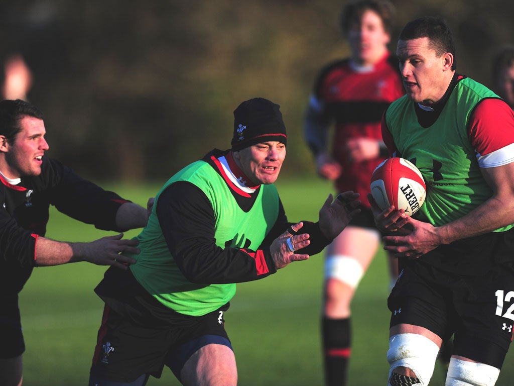 Wales forward Matthew Rees in action during yesterday’s training session