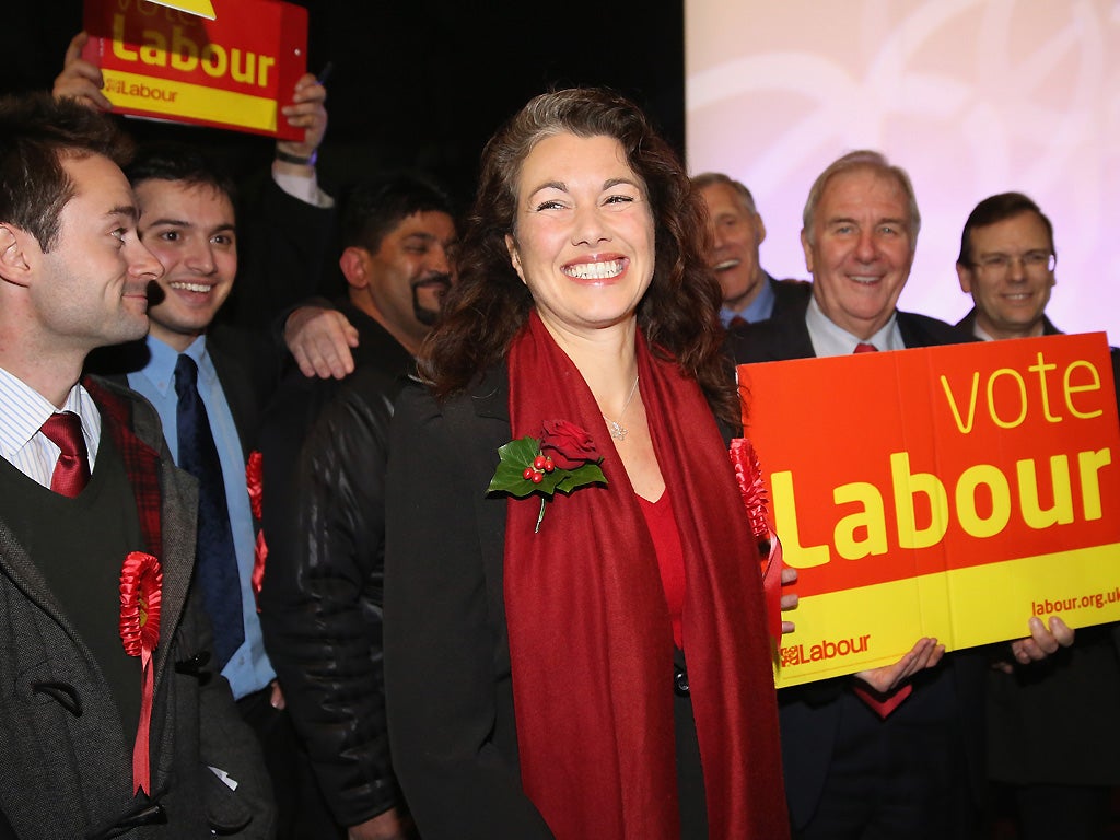 Labour's newly elected Member of Parliament Sarah Champion smiles as she is declared the winner of the Rotherham by-election. UKIP candidate Jane Collins finished second
