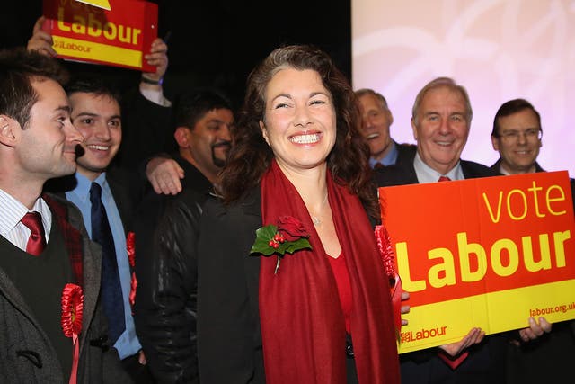 Labour's newly elected Member of Parliament Sarah Champion smiles as she is declared the winner of the Rotherham by-election. UKIP candidate Jane Collins finished second