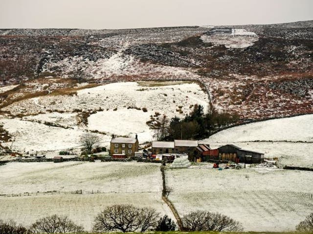 Snow covered fields on Carlton Bank in the Cleveland Hills, North Yorkshire